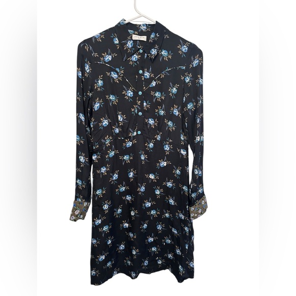 Sandro Paris Black Floral Western Long Sleeve Mini Dress XS See Measurements EUC - Picture 2 of 6